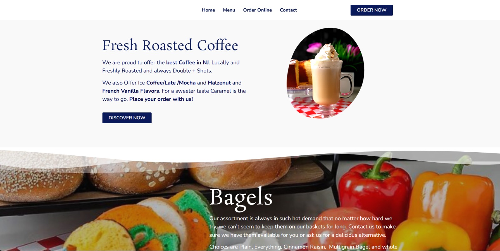 Apresentação do café e dos bagels no site Lord’s Bagels