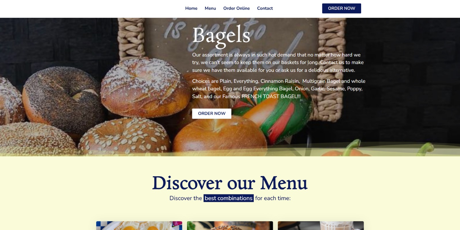 Destaque dos bagels e introdução do menu