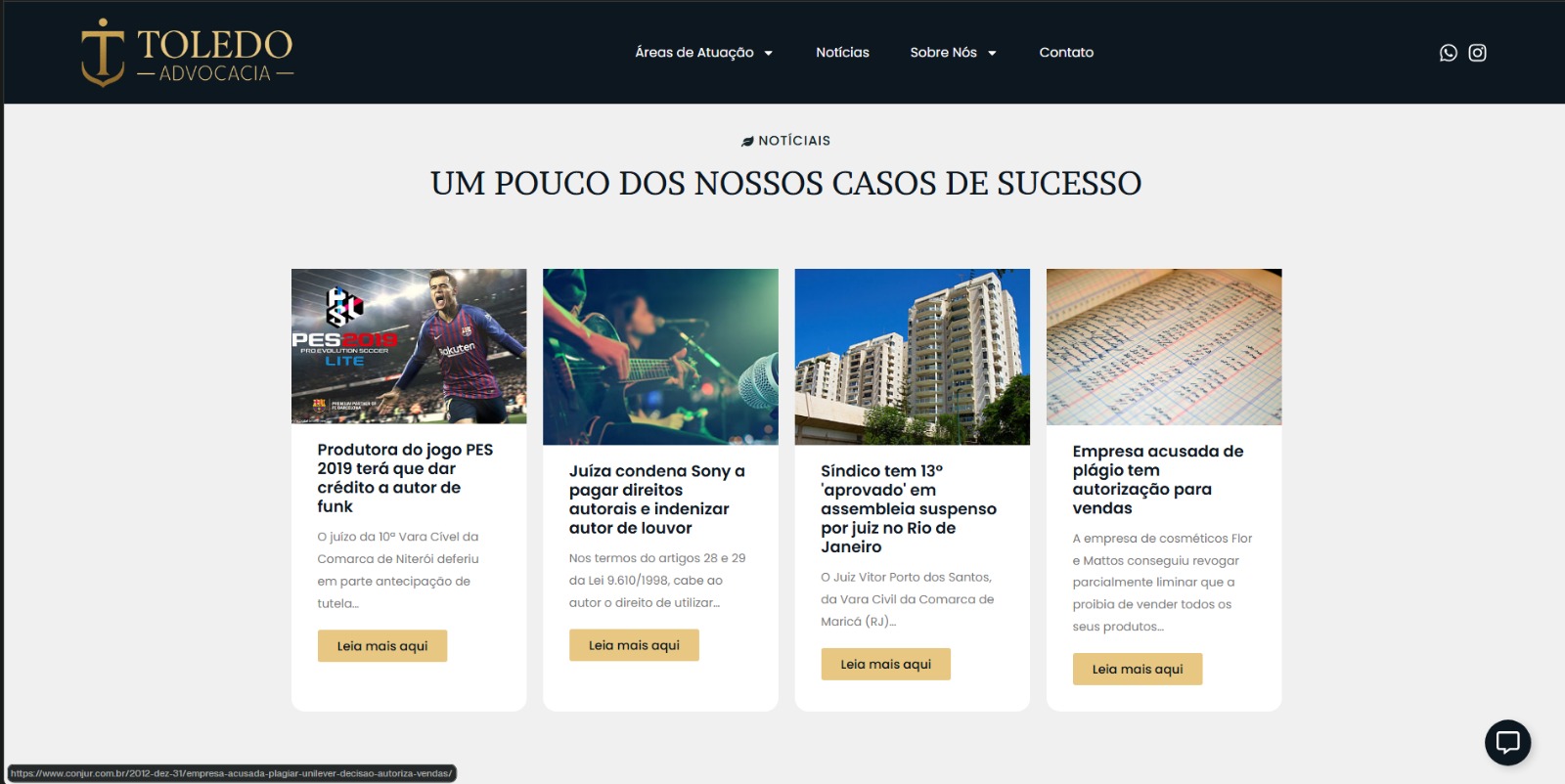 Notícias e casos apresentados no site Toledo Advocacia