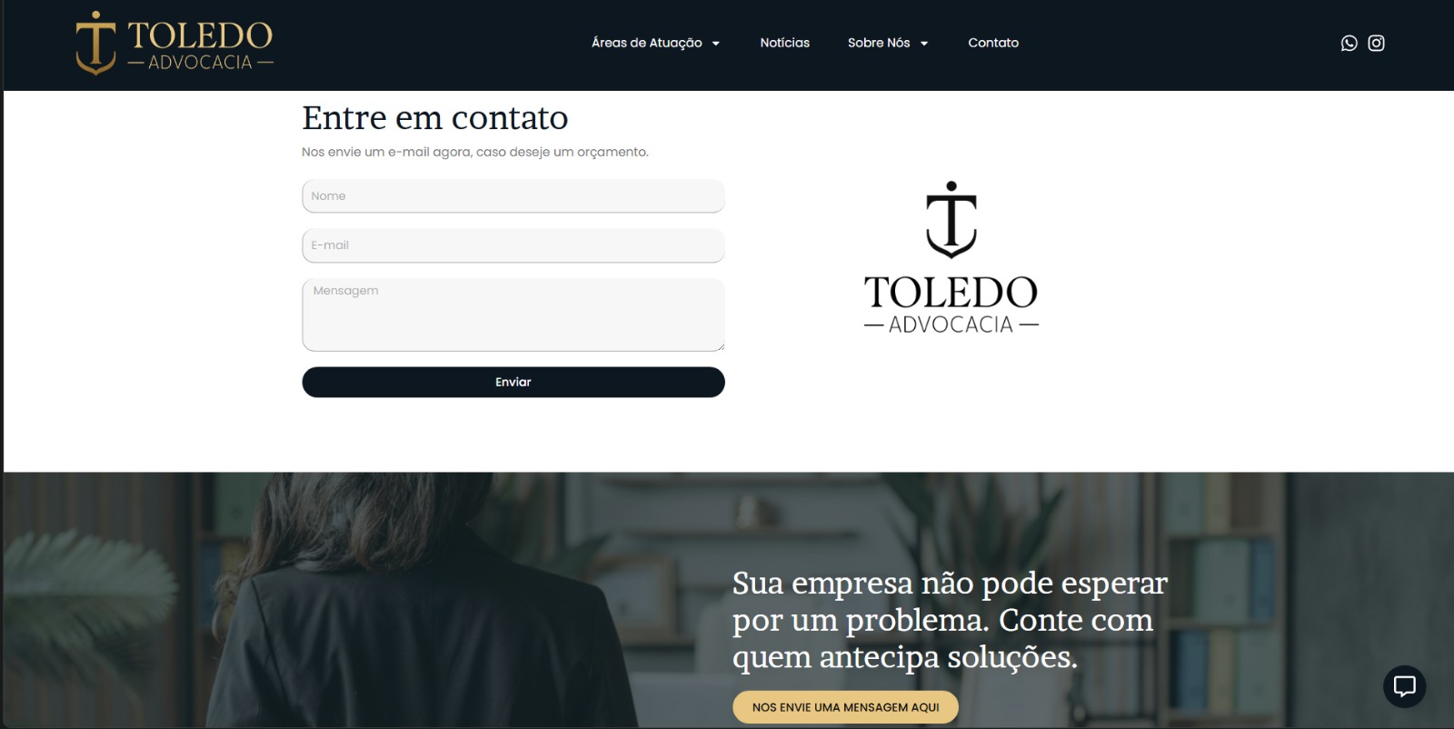 Área de contato do site Toledo Advocacia